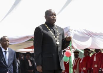 President Évariste Ndayishimiye’s inauguration ceremony in Gitega, Burundi, on June 18, 2020. Ndayishimiye took power two months early after the abrupt death of his predecessor Pierre Nkurunziza. © 2020 Berthier Mugiraneza/AP Photo